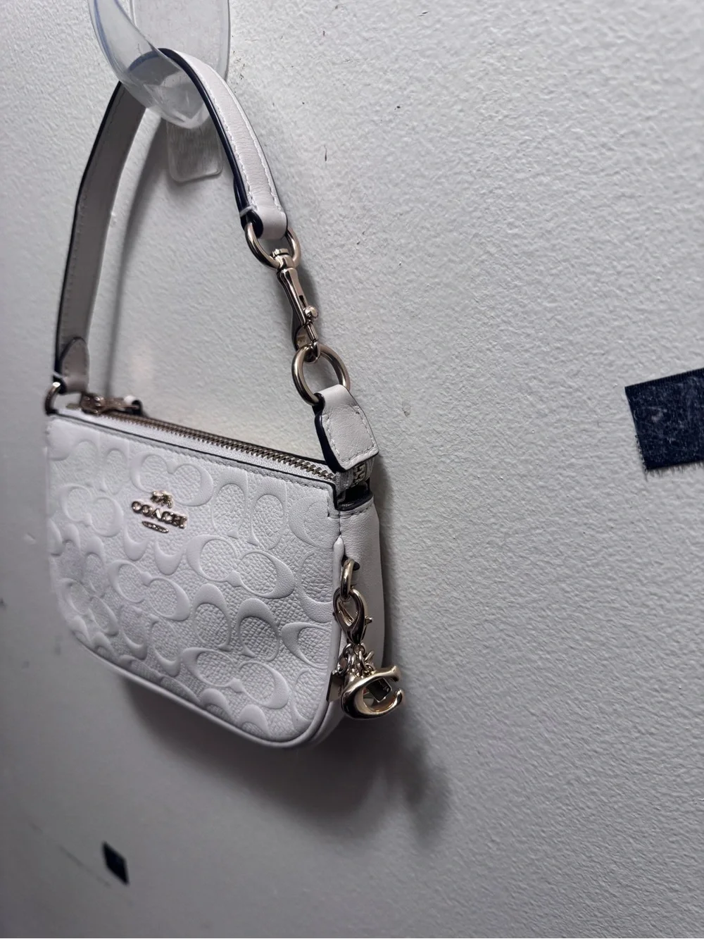 Coach Nolita 15 White Signature Embossed Mini purse with Gold Hardware